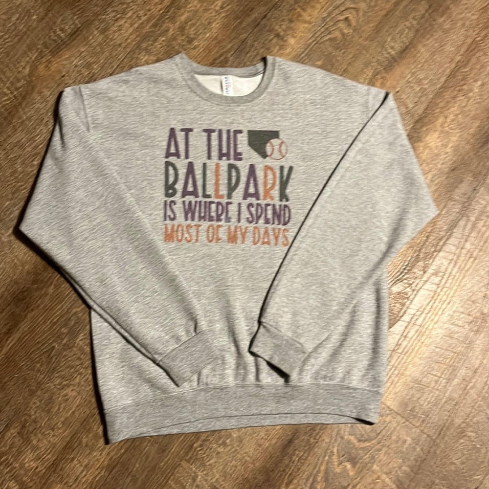 Large Gray ink print jerzees unisex sweatshirt.
